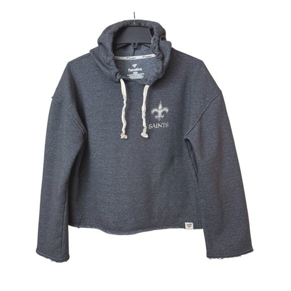 New Orleans Saints Fanatics Hoodie Womens Medium Gray Cropped Team Pullover - Picture 1 of 9